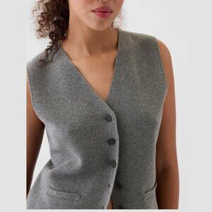 GAP CashSoft Sweater Vest Button Front V-Neck Textured Knit Grey Women's Medium